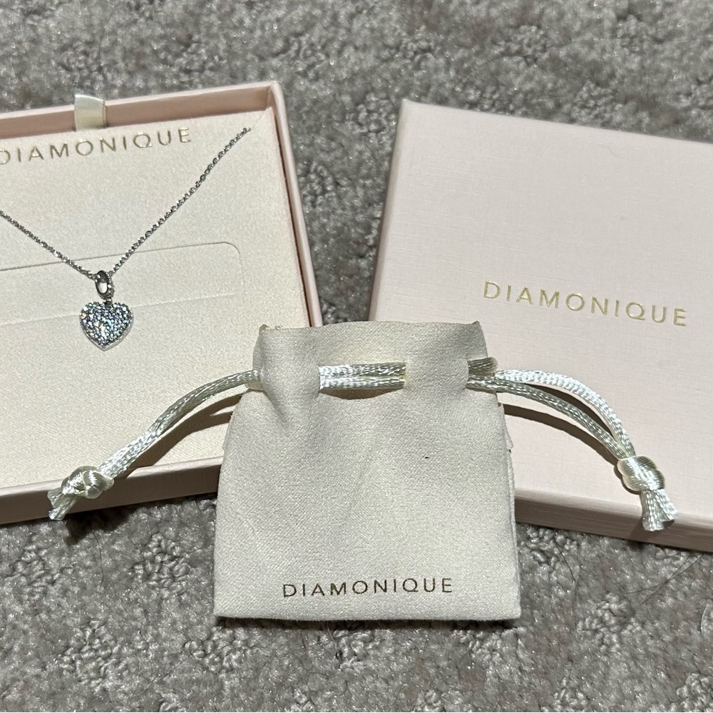 New Diamonique Sterling Silver Pavé Puffed Heart Pendant Necklace - Picture 3 of 3